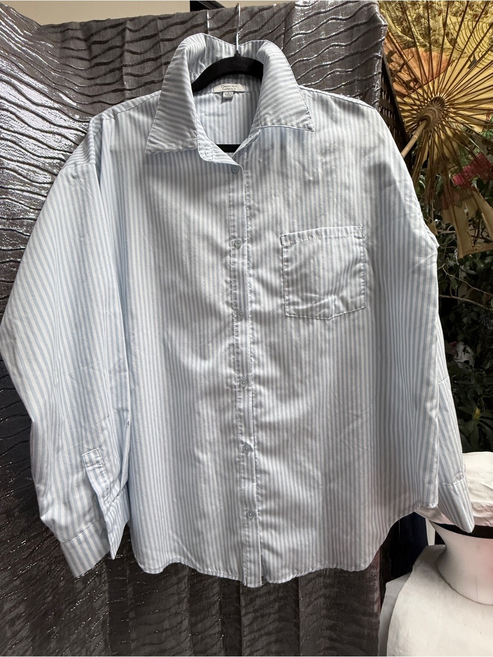 Orange Kiss Essentials Vertical Striped button down Long Sleeve Women’s Shirt L